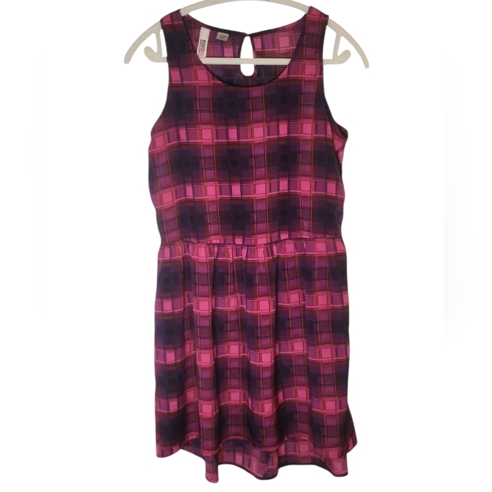 Y2K 90s Route 66 Pink Plaid Sleeveless Mini Dress Pockets Sm Cottagecore Grunge